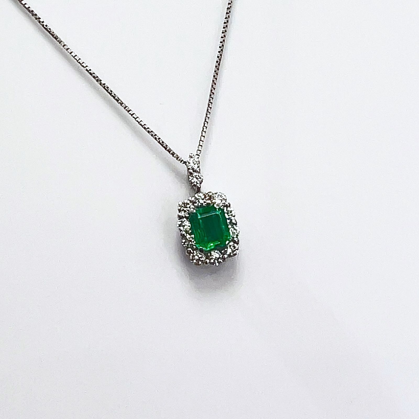 Pt900/Pt850 天然 エメラルド ダイヤ ネックレス グリーン 40cm