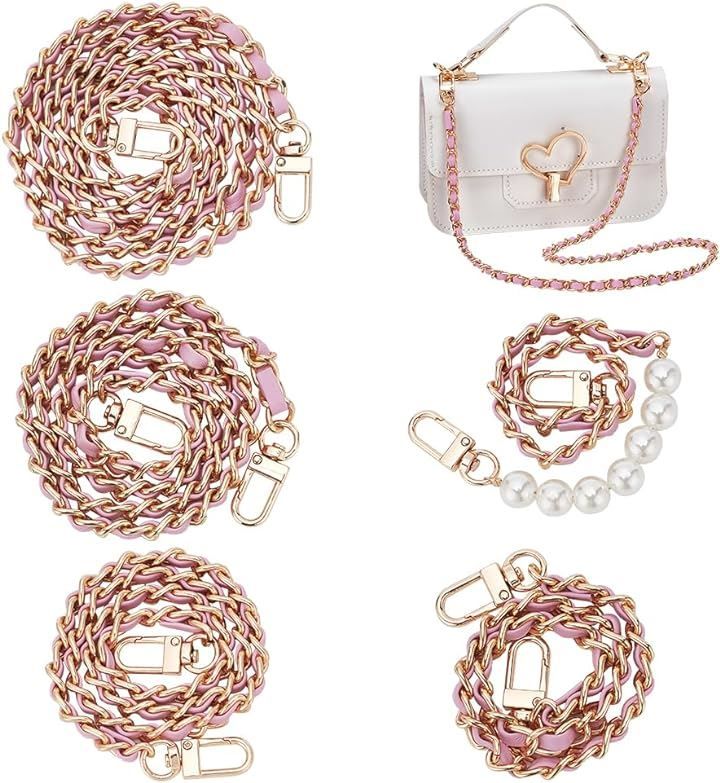 WADORN 5 スタイル PU レザー編み込み財布チェーン 37.5/43/58.7/78.5/117 cm メタル ショルダー ストラップ、パール ビーズ付きの薄い バッグ レッド