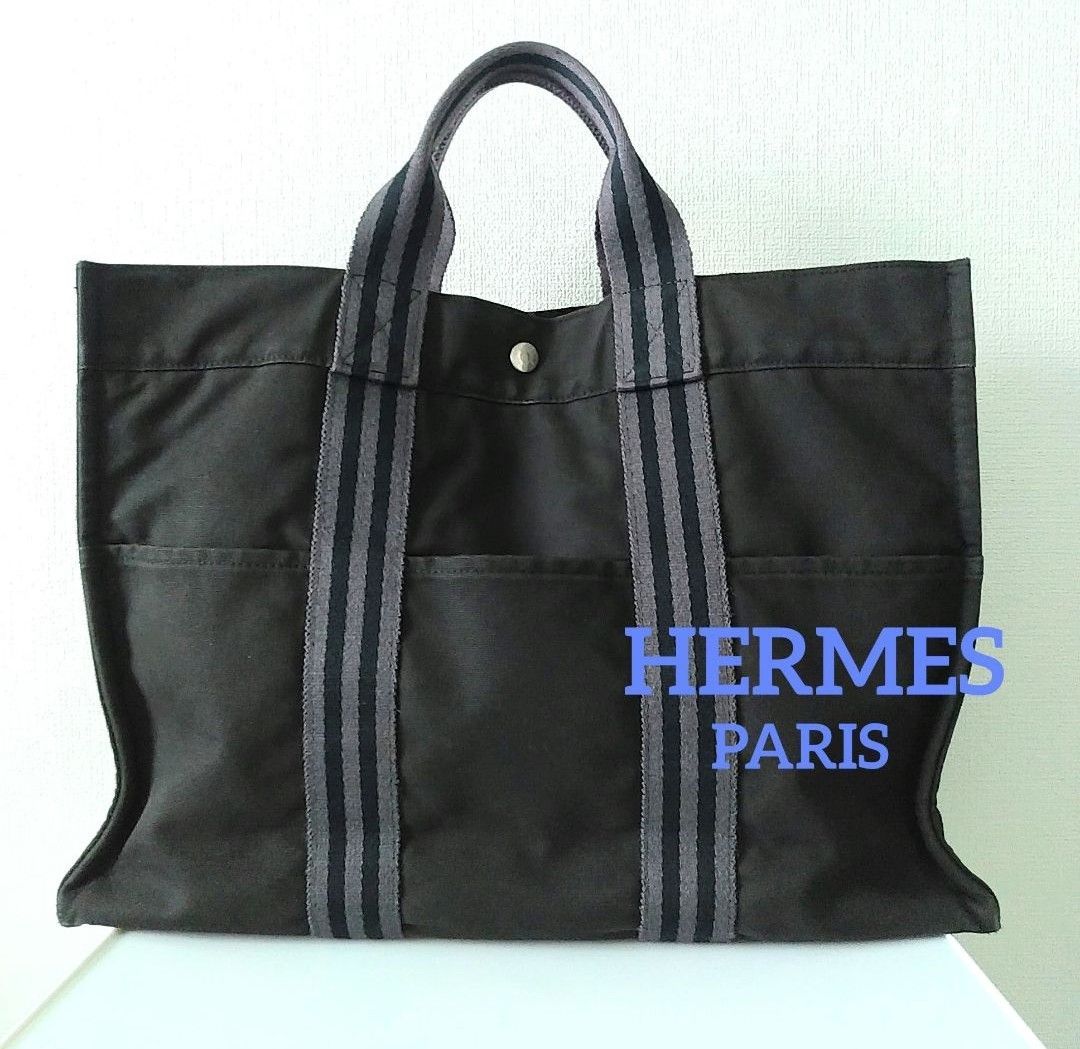 エルメス HERMES トートバッグ フールトゥトートMM 黒×グレー バッグ エルメス HERMES トートバッグ フールトゥトートMM 黒×グレー バッグ
