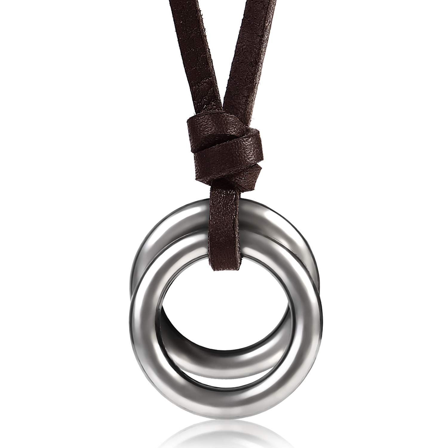 在庫処分 アクセサリー ロング ユニセックス 革紐 ネックレス ジュエリーポーチ付き ブラウン リング レザー 正規品 リブアマイル