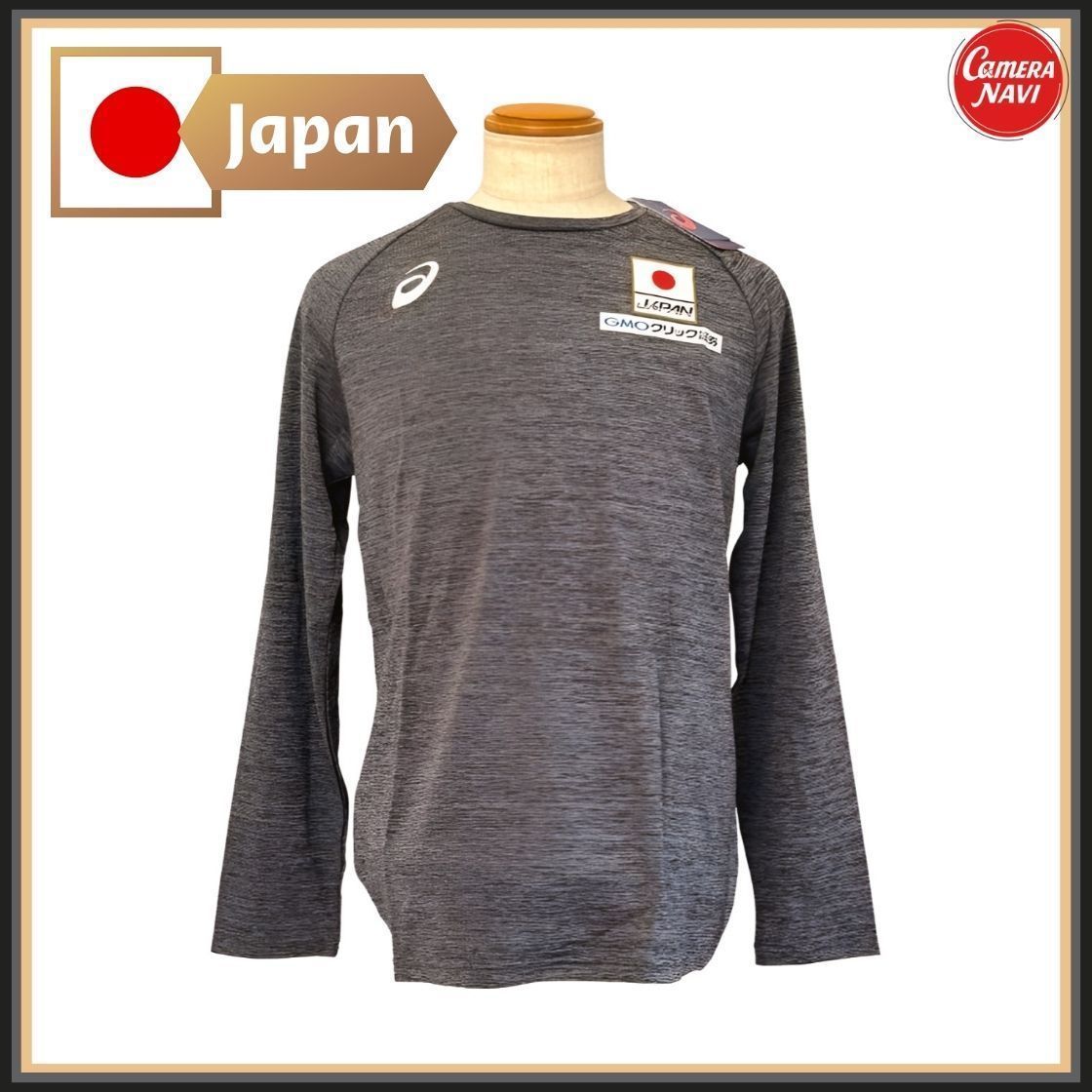 日本代表モデル アシックス Tシャツ メンズ 2XL 陸上 競泳 水泳 長袖 パフォーマンスブラック 日の丸ロゴ入り トレーニングウェア ASICS 2171A004