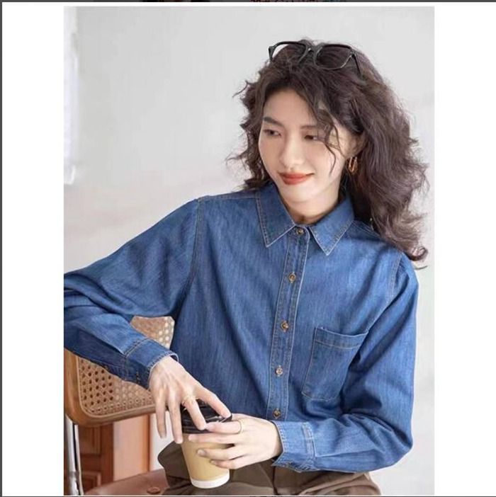 コスパ最高!シャツ デニムシャツ 春 春服 レディース トップス フリル 長袖 セーラーカラー 前開き フロントボタン デニム ブラウス シャツ デニムシャツ 春 春服 レディース トップス フリル 長袖