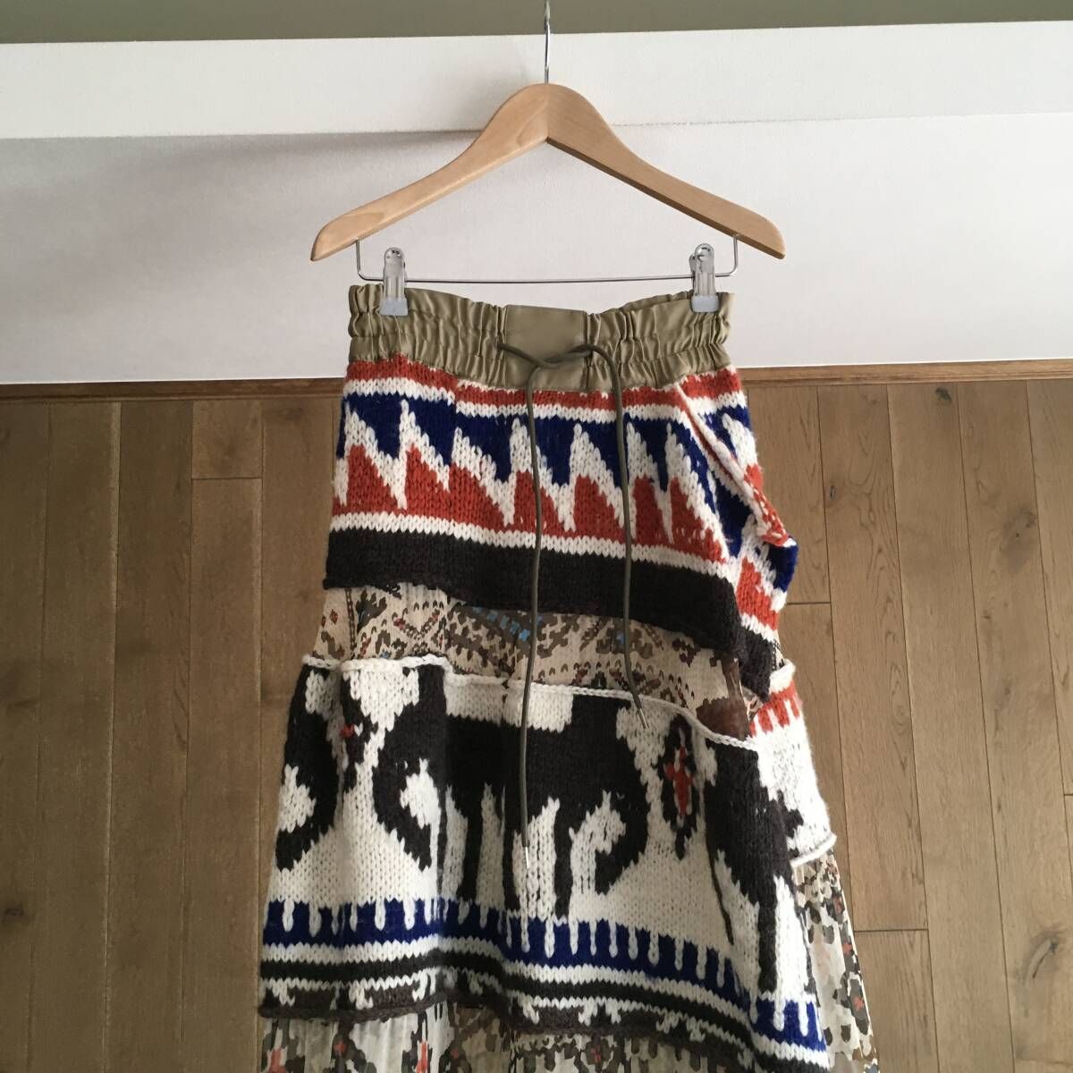 美品 sacai サカイ フリンジ ニット 民族柄 スカート0 18 