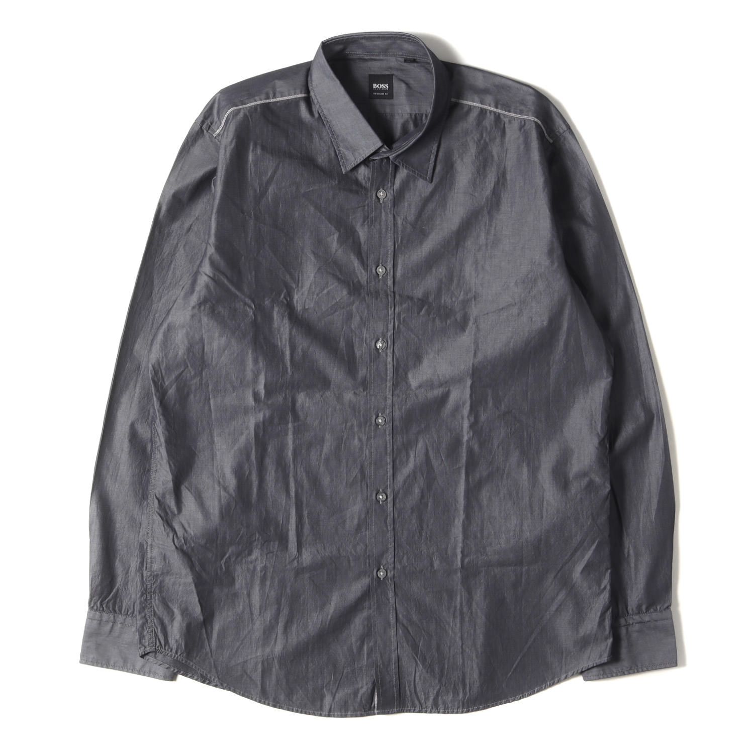 美品 HUGO BOSS ヒューゴボス シャツ サイズ:XL レギュラーフィット コットン ボタンシャツ チャコール トップス カジュアルシャツ 長袖シャツ【メンズ】