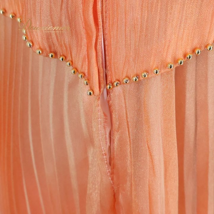 パーティドレス ワンピース ドレス オレンジ系 ラインストーン ビーズ  