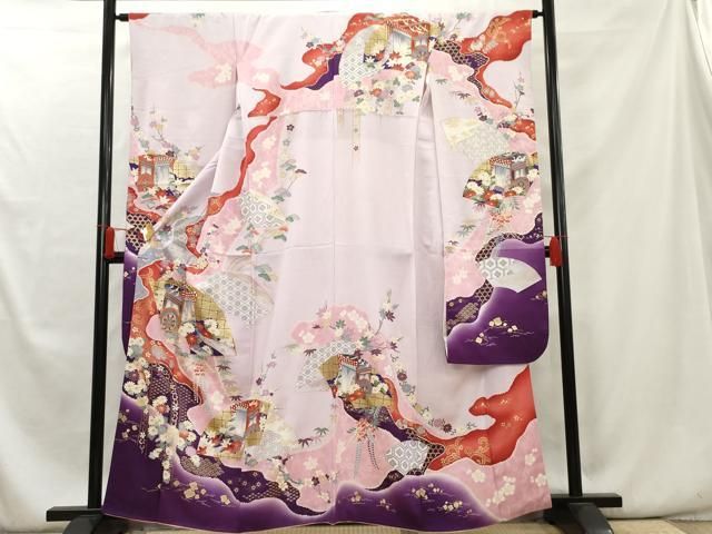 平和屋着物●豪華振袖　駒刺繍　花鞠文　金彩　金通し地　正絹　逸品　AAAT6608ck 平和屋着物○豪華振袖 駒刺繍 花鞠文 金彩 金通し地 正絹