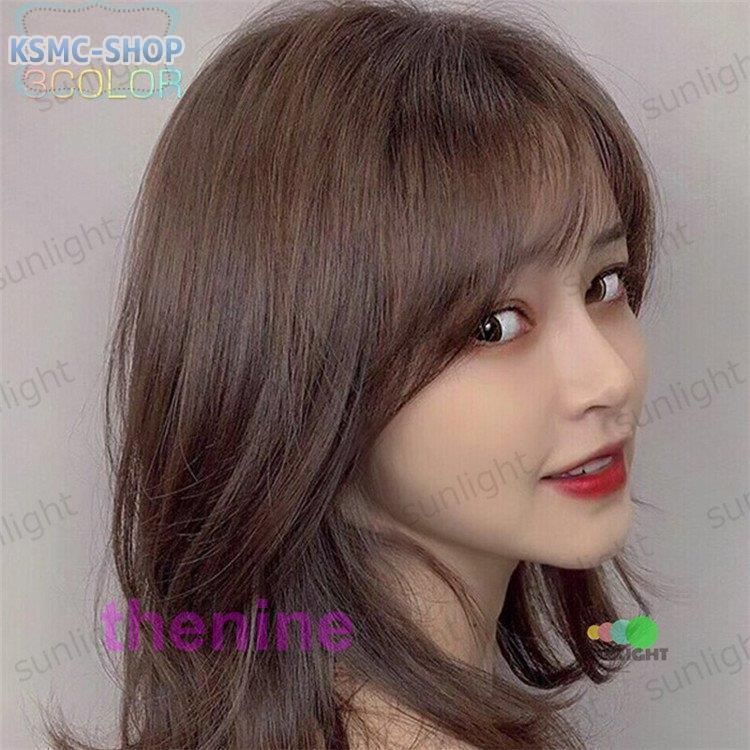 ウィッグ セミロング ミディアム ストレート 小顔 自然 耐熱 グラデーション ミディ 黒髪 フルウィッグ ウイッグ カール かつら 女性