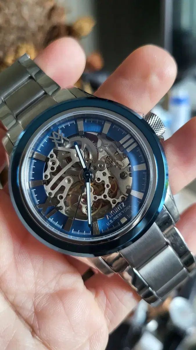 エーカー 青文字盤 スケルトン メタル 時計