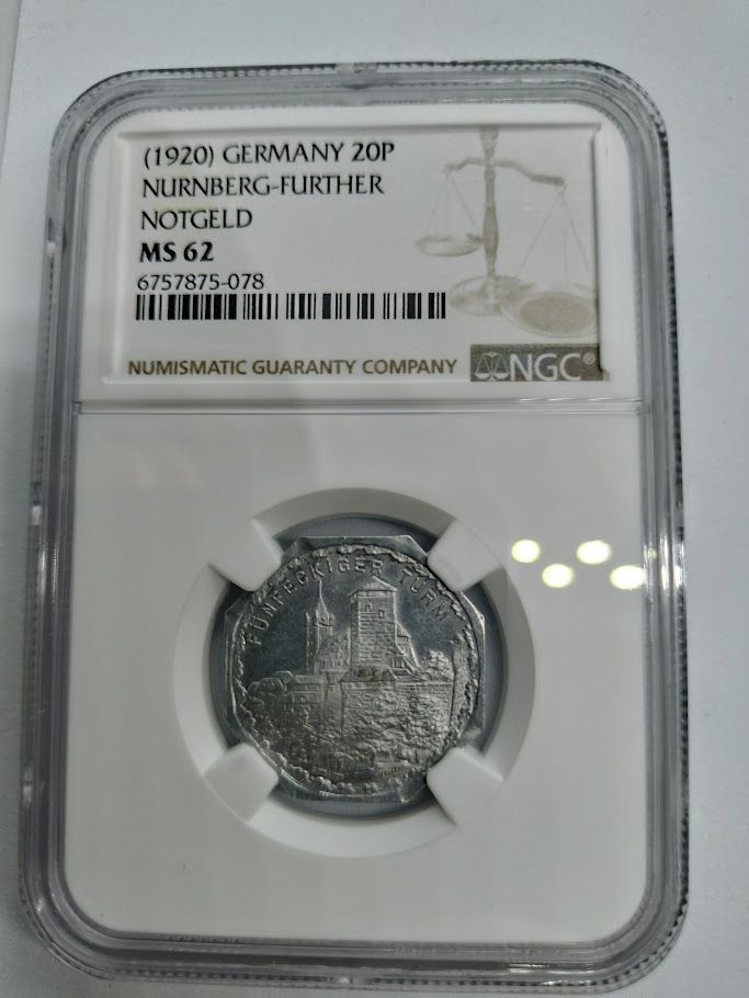 NGC MS62 1920 ドイツ 八角形 20P Funfeckiger turm 未使用