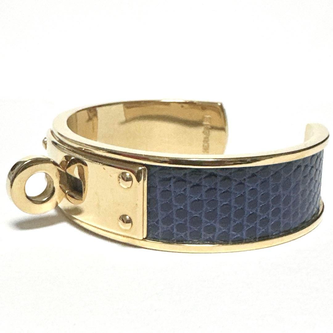 美品 HERMES エルメス リザード ケリーバングル ブレスレット ブルー