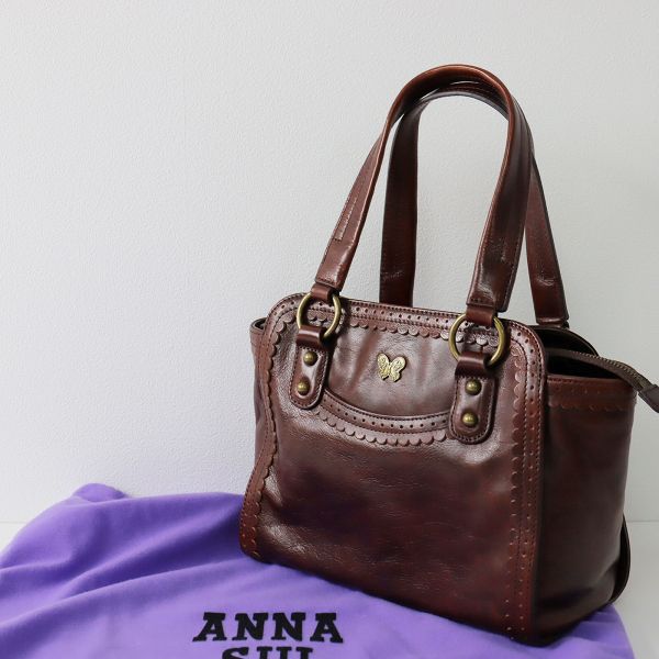 ANNA SUI アナスイ レザーボストンバッグ /ブラウン 茶 ハンドバッグ
