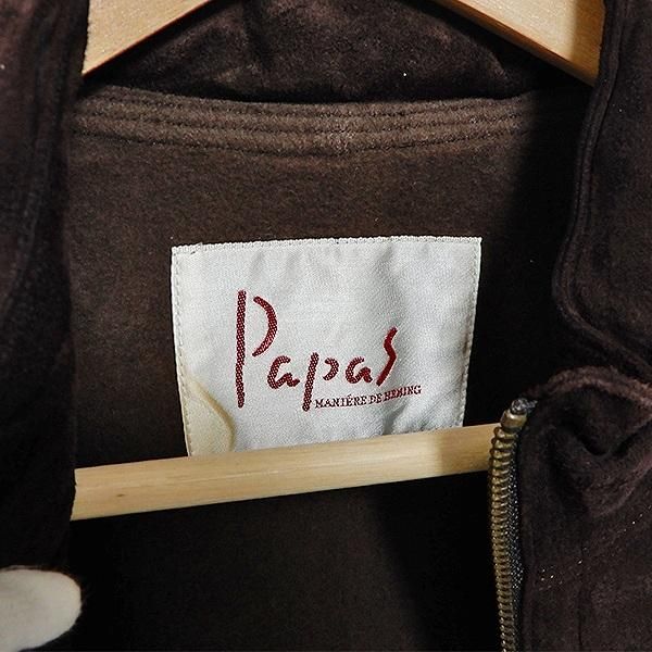 Papas パパス 羊革 スウェード ジャケット 茶色 ブラウン スエード M wpc パパス Papas ジャケット スエード 羊革 ジップアップ プルアウト