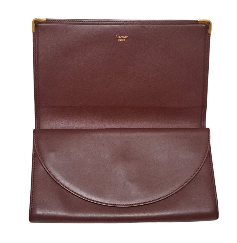 新品同様 カルティエ マスト 財布 がま口 ボルドー レザー 長財布 ガマ