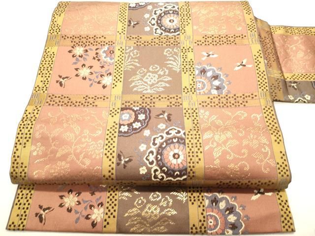 平和屋着物○九寸名古屋帯 唐織 正倉院花文 金糸 正絹