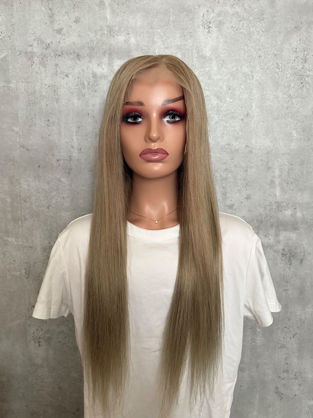 スーパーロング人毛 フルウィッグ｜耳が出せる 自然なもみあげ｜アッシュブロンド