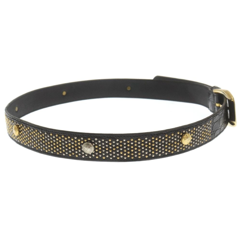 GIANNI VERSACE ジャンニ ヴェルサーチ ゴールド シルバー金具 メデューサスタッズ クロコ型押し レザー ベルト ブラック/ゴールド/シルバー GIANNI VERSACE (ジャンニ ヴェルサーチ) ゴールド シルバー金具