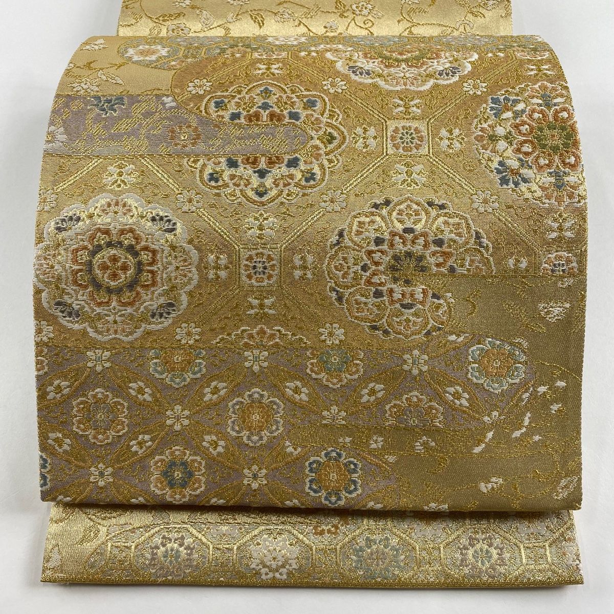 袋帯 秀品 霞蜀江華文 金糸 箔 金色 お太鼓柄 正絹