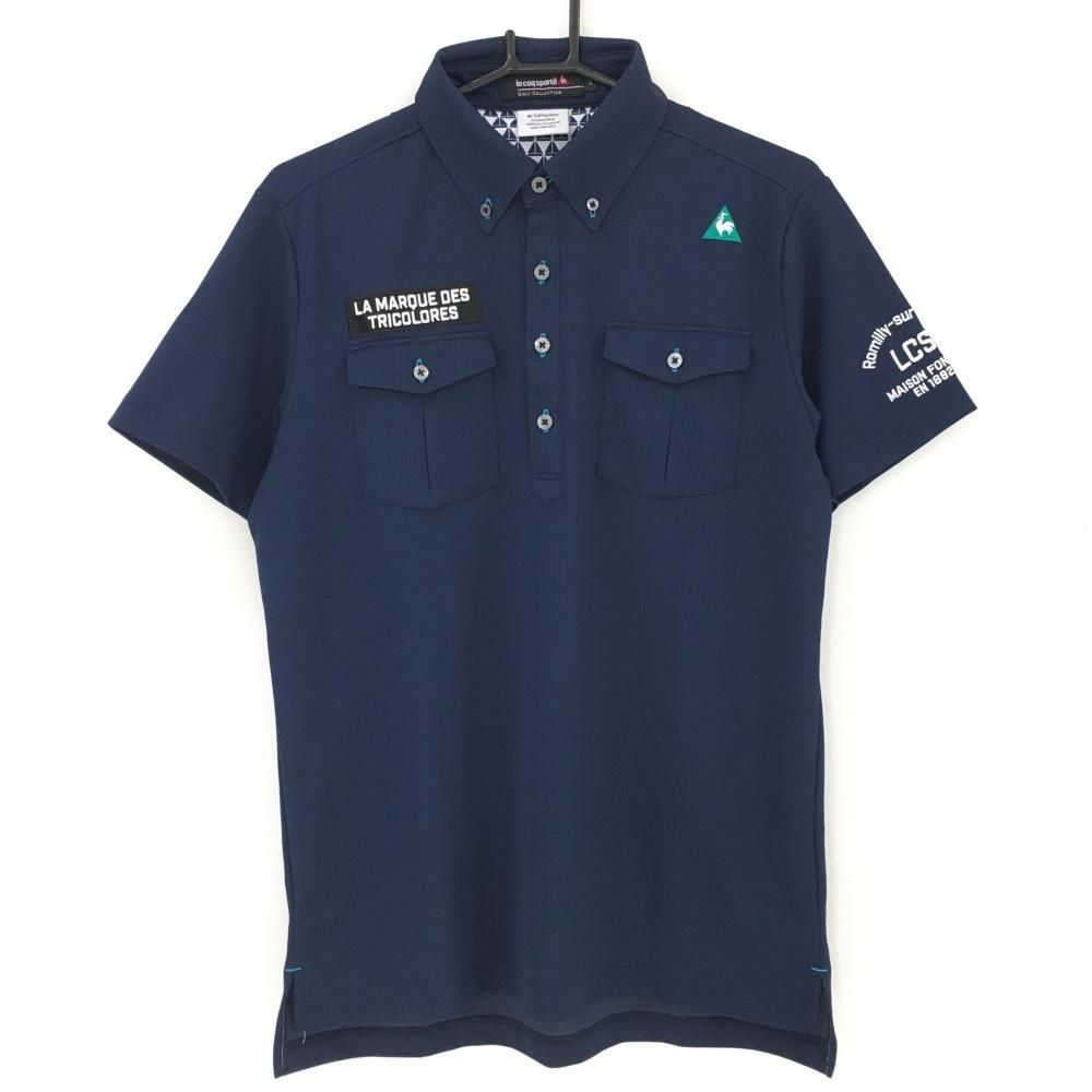 【美品】ルコック 半袖ポロシャツ ネイビー メッシュ調 ボタンダウン  メンズ L ゴルフウェア le coq sportif