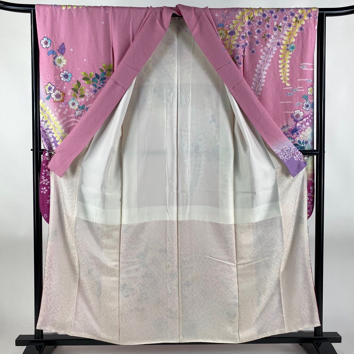 振袖 身丈155.5cm 裄丈65cm M 袷 もち 辻が花 桜 銀通し ぼかし ピンク  