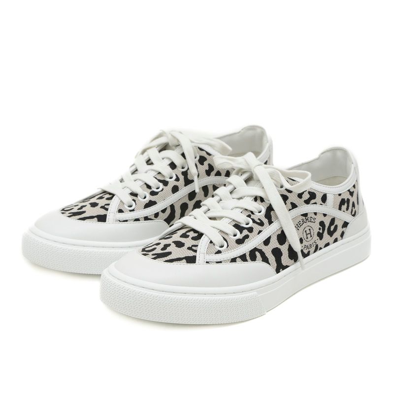 現行品　HERMES エルメス　スニーカー　ゲット　レオパード　37 エルメス ゲットスニーカー レオパード プリュノワール トワルH