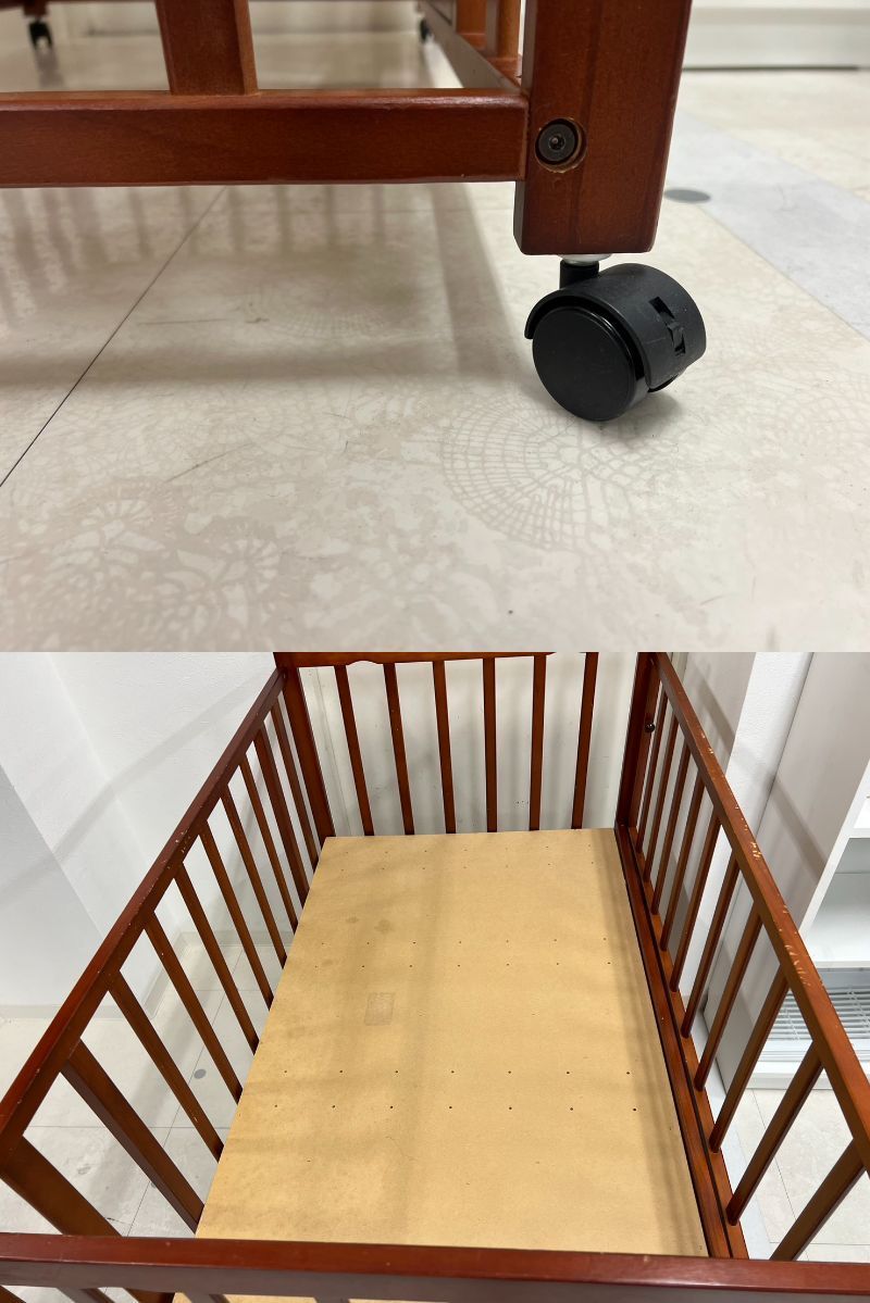 ヤトミ ハピネス ベビーベッド 70×120cm キャスター付 収納付 【要確認】一部破損・欠品あり ヤトミ ハピネス ベビーベッド 70×120cm キャスター付 収納付 【要確認