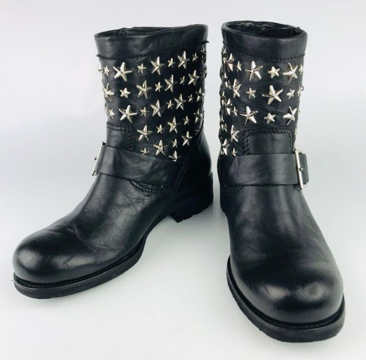 JIMMY CHOO ジミーチュウ レディース レザー スタースタッズ付き ショートブーツ JAPAN EXCLUSIVE EDITION 36 日本 イタリア製 レディースブーツ ブーツ 秋冬物 カジュアル ブラック 靴 エンジニアブーツ