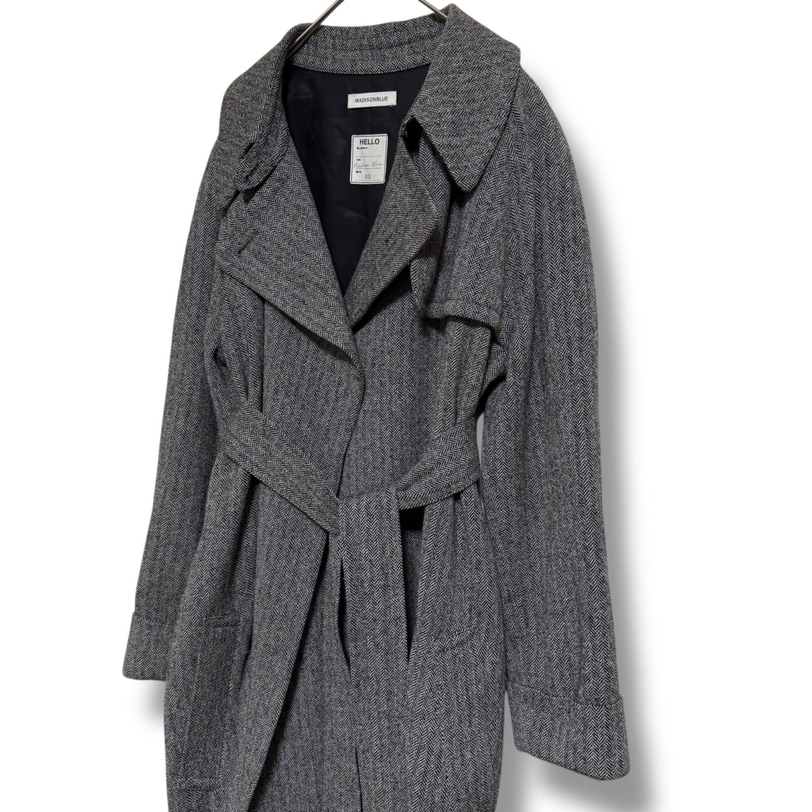 【極美品】MADISONBLUE ニット生地ロングガウンコート ベルト ウール マディソンブルー ウール ヘリンボーン ロングガウンコート ベルト付き