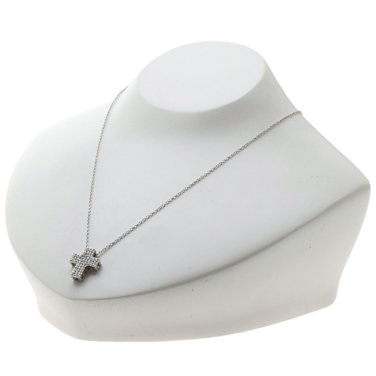 Ponte 含め Vecchio クロスモチーフ ダイヤモンド ネックレス K18WG  