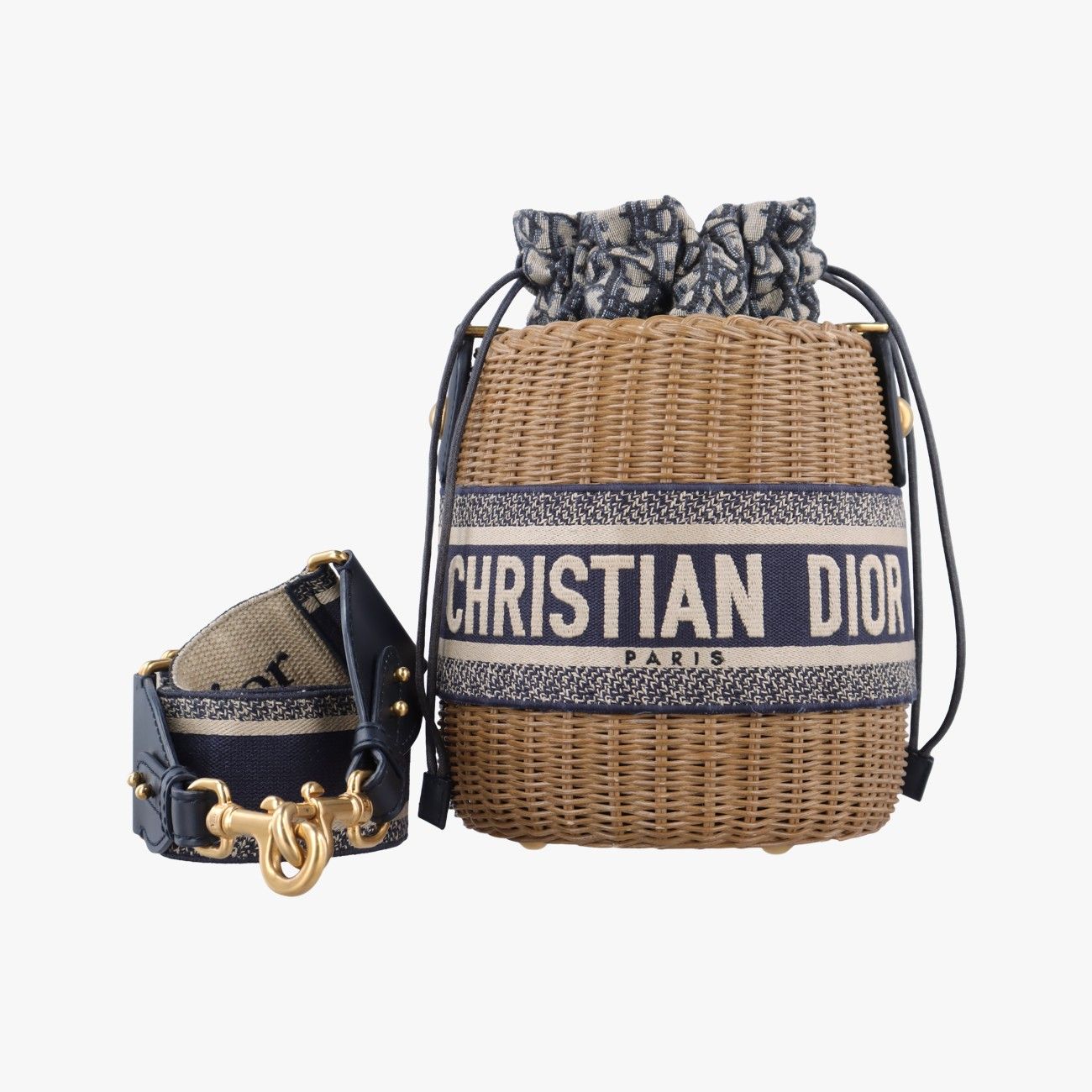 クリスチャンディオールChristian Diorウィッカー バケットマルチ ナチュラルウィッカー×ディオール オブリーク ジャカード63-MA-1200