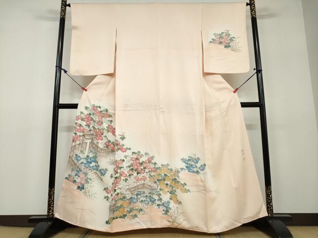 平和屋着物○訪問着 扇面御所車枝花文 暈し染め 金彩 正絹