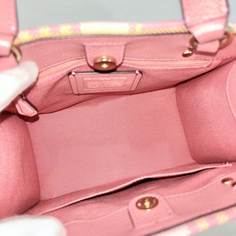 COACH トート ハンドバッグ ショルダーバッグ ジャガード ピンク 中古  
