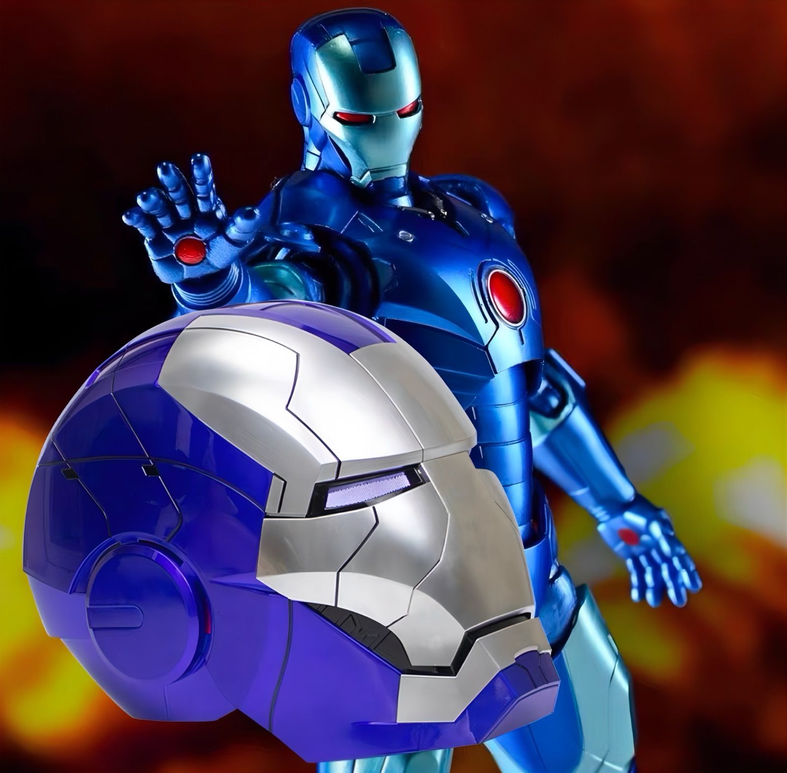 アイアンマン リアルマスク ブルーメタリック メット 等身大 マーベル トニー スターク LED発光 自動作動 多機能 コスプレ 仮装 インテリア ironman