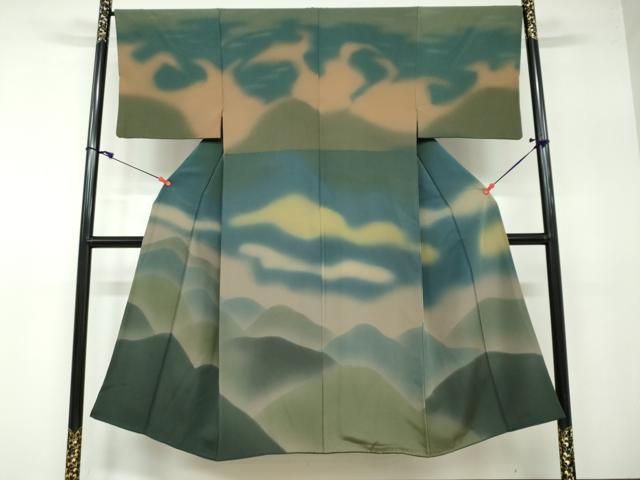 平和屋着物●男性 訪問着 遠山風景文 正絹 DAAW5288ud
