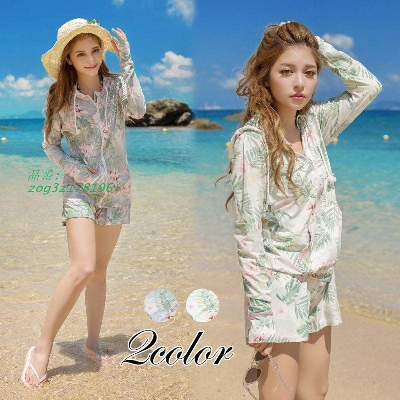 セットアップ 上下セット 2点セット ラッシュガード ラッシュスイムパンツ ショートパンツ ジップアップ フィンガ レディース スイムウエア zog3z178196