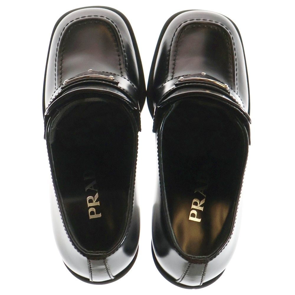 プラダ 23cm　トライアングル　ローファー ブラック　チョコレート ヒール PRADA (プラダ) トライアングルプレートロゴ チョコレート