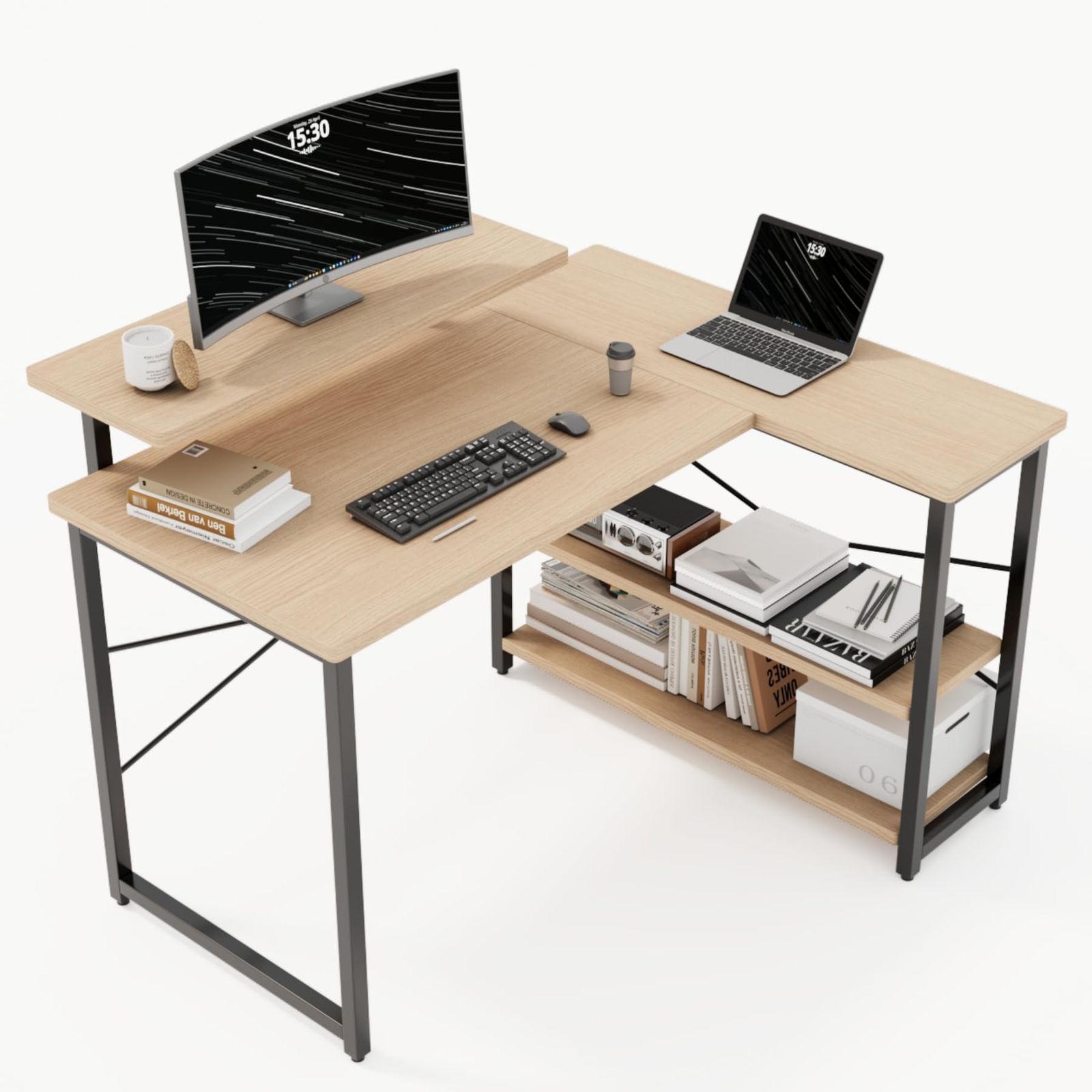 学習机 パソコンデスク 勉強机 computer desk ゲーミングデスクワークデスクL字デスク 棚 Merytes 付き pc 省スペース 組立簡単 在宅勤務