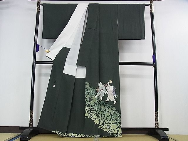 平和屋本店●極上　二代目・由水十久　本加賀友禅　色留袖　二人大黒　錆鉄御納戸色地　色紙・証紙付き　逸品　DZAA0211kh4 平和屋本店○極上 二代目・由水十久 本加賀友禅 色留袖 二人大黒 錆