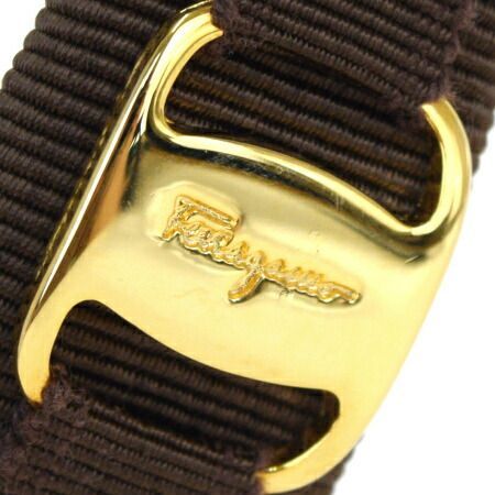 【】 超美品 サルバトーレフェラガモ Salvatore Ferragamo ヴァラ カチューシャ ヘアアクセサリー ブラウン キャンバス 00BK634