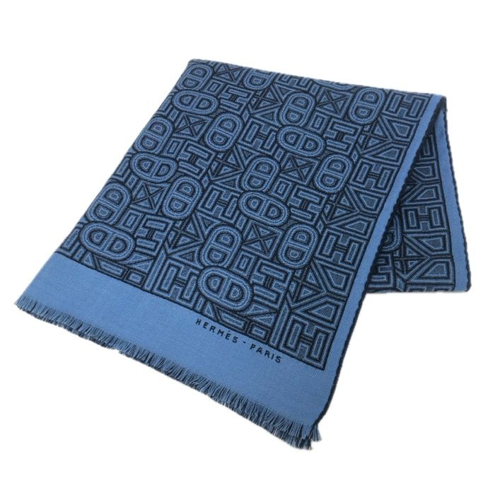 HERMES エルメス ストール マフラー ショール フリンジ カシミヤ|シルク ブルー