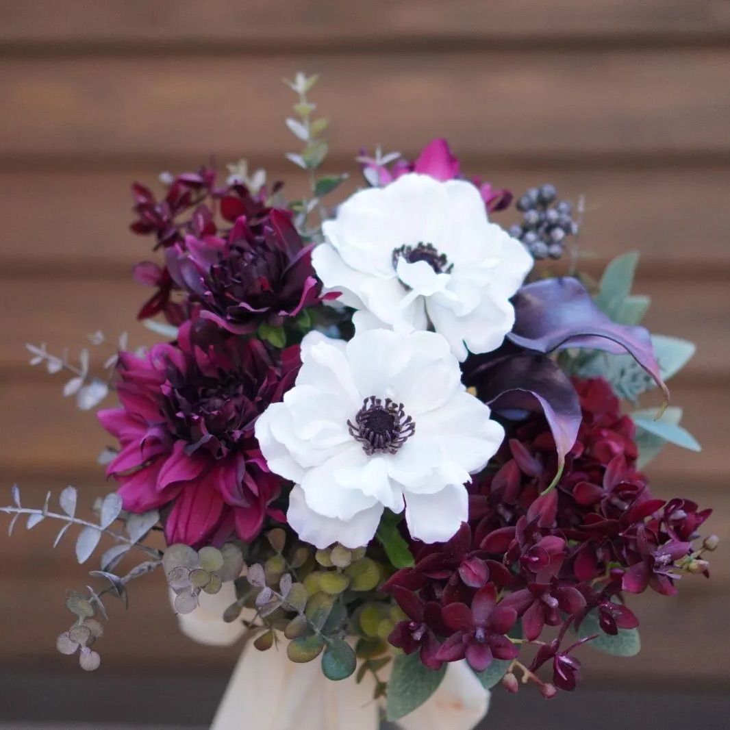 ✿アネモネとボルドーカラーのブーケ （造花）新品未使用品 2023秋婚
