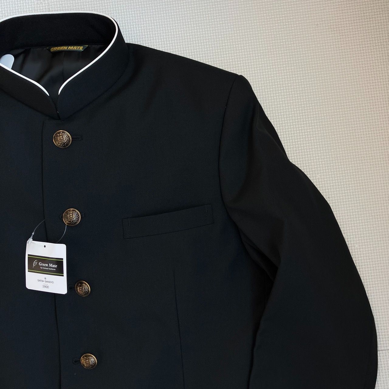 ♥品 混紡 黒サージラウンドカラー 学生服 上着のみ 学ラン 165 AB N10090 毛50% ポリエステル50% 中学 高校 詰襟 NIKKE Green Mate ホームウォッシャブル