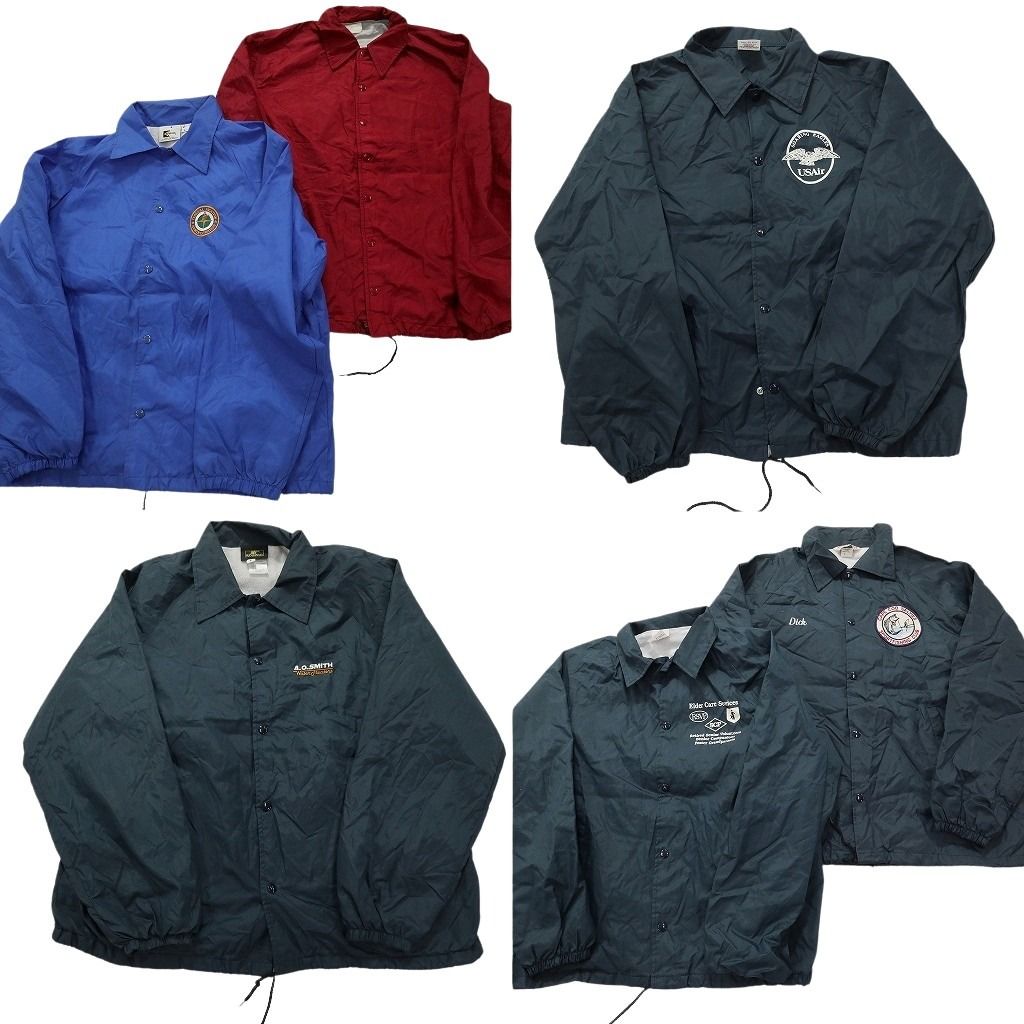 古着卸 まとめ売り USA製 ナイロンコーチ ジャケット 6枚セット (メンズ L ) 無地 ワッペン スナップボタン ドローコード 中古 古着 MY2556