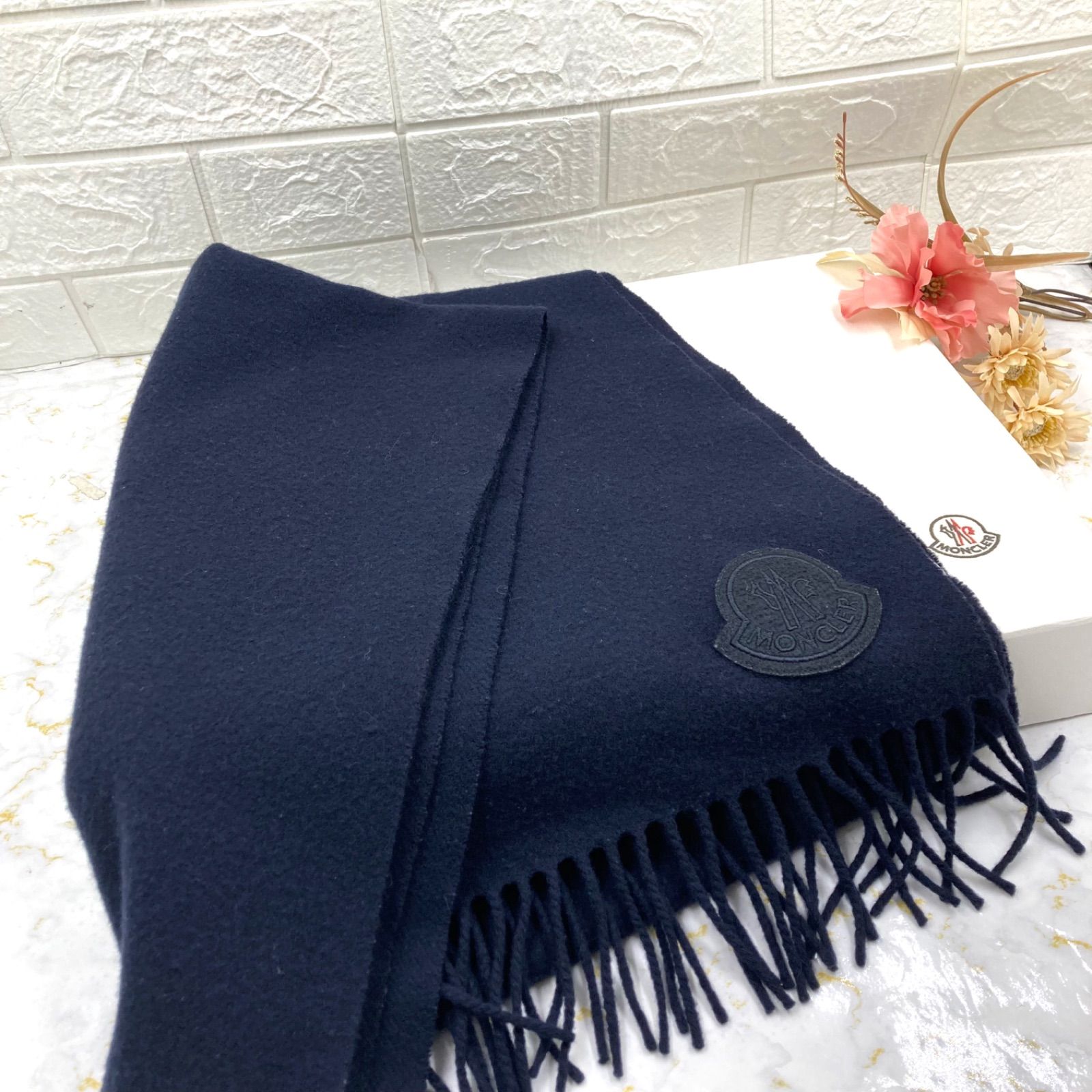 MONCLER 青色 ウール ストール フリンジ付き 美品❗️MONCLER