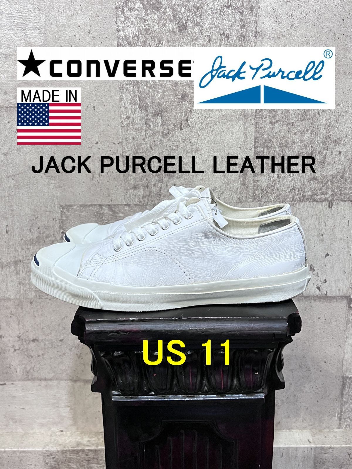90'S USA製 コンバース ジャックパーセル レザー ホワイト US11