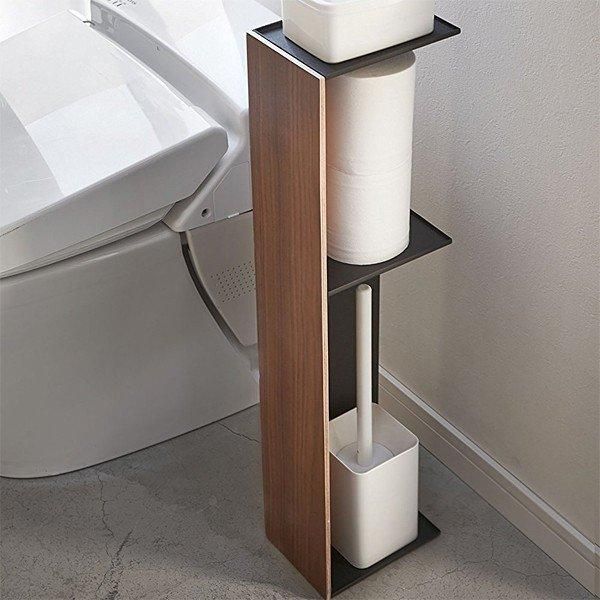 トイレ収納 スリム 細い ラック トイレットペーパー トイレブラシ 収納 おしゃれ 木目 山崎実業 toh-260547