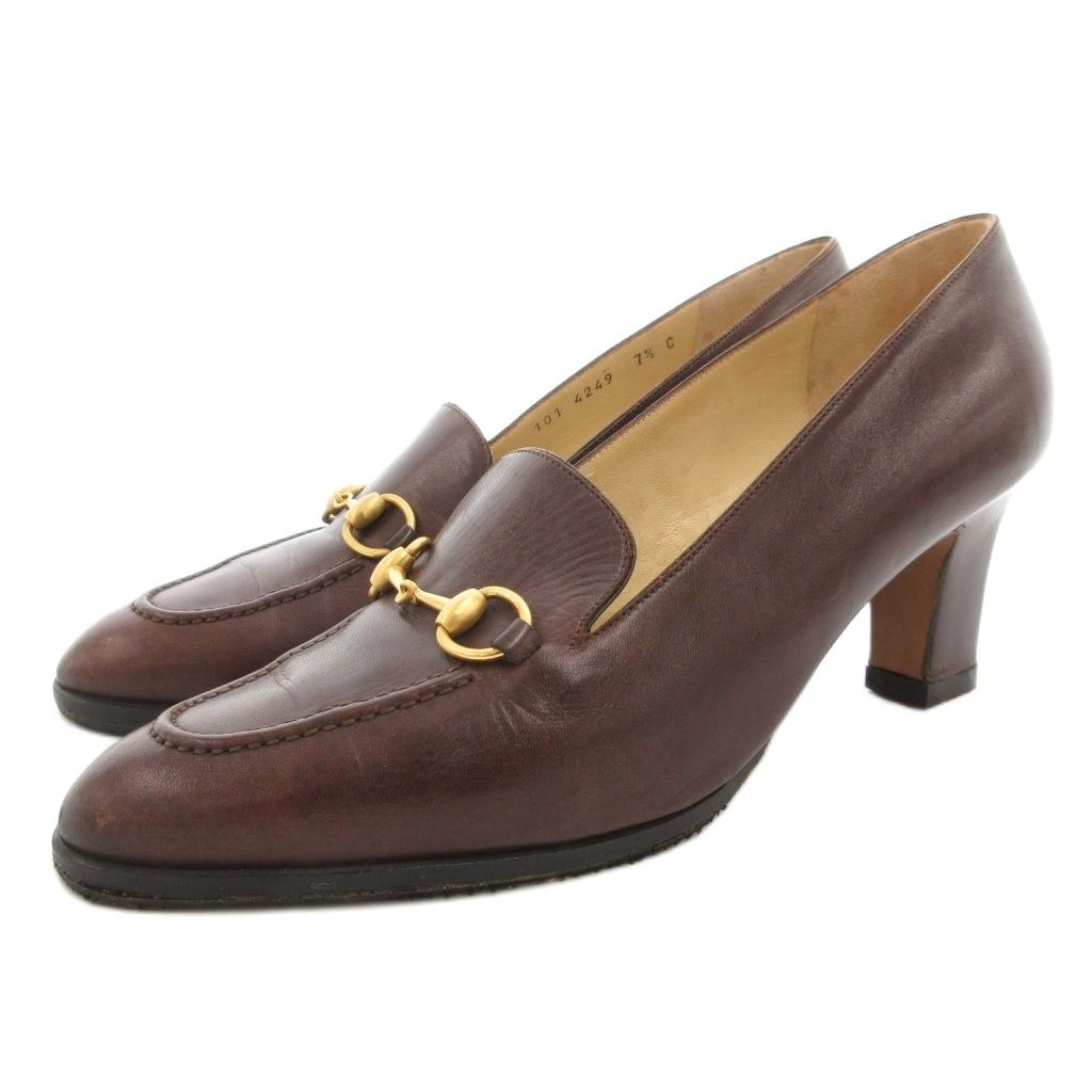 GUCCI グッチ ヒール ローファー パンプス ホースビット 革靴 ブラウン GUCCI グッチ ヒール ローファー パンプス ホースビット 革靴 ブラウン