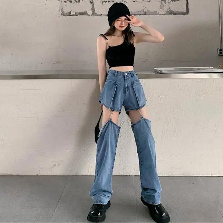 デニムパンツ 2way ショートパンツ ロングパンツ レディース
