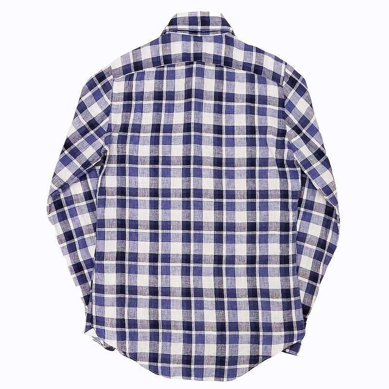 フィナモレ finamore 美品 カッタウェイリネンシャツ ギンガム 