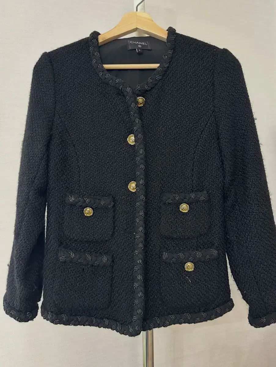 CHANEL シャネル 黒 ツイード ジャケット S