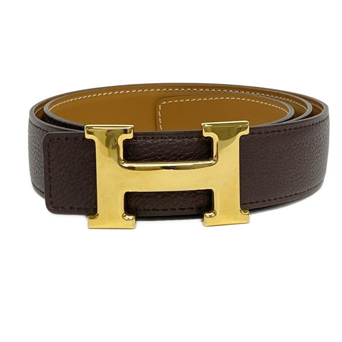 HERMES エルメス ベルト 85 Hベルト ダークブラウン×ライトブラウン ゴールド金具|リバーシブル レザー